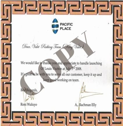 Letter of Appreciation Pacific Place